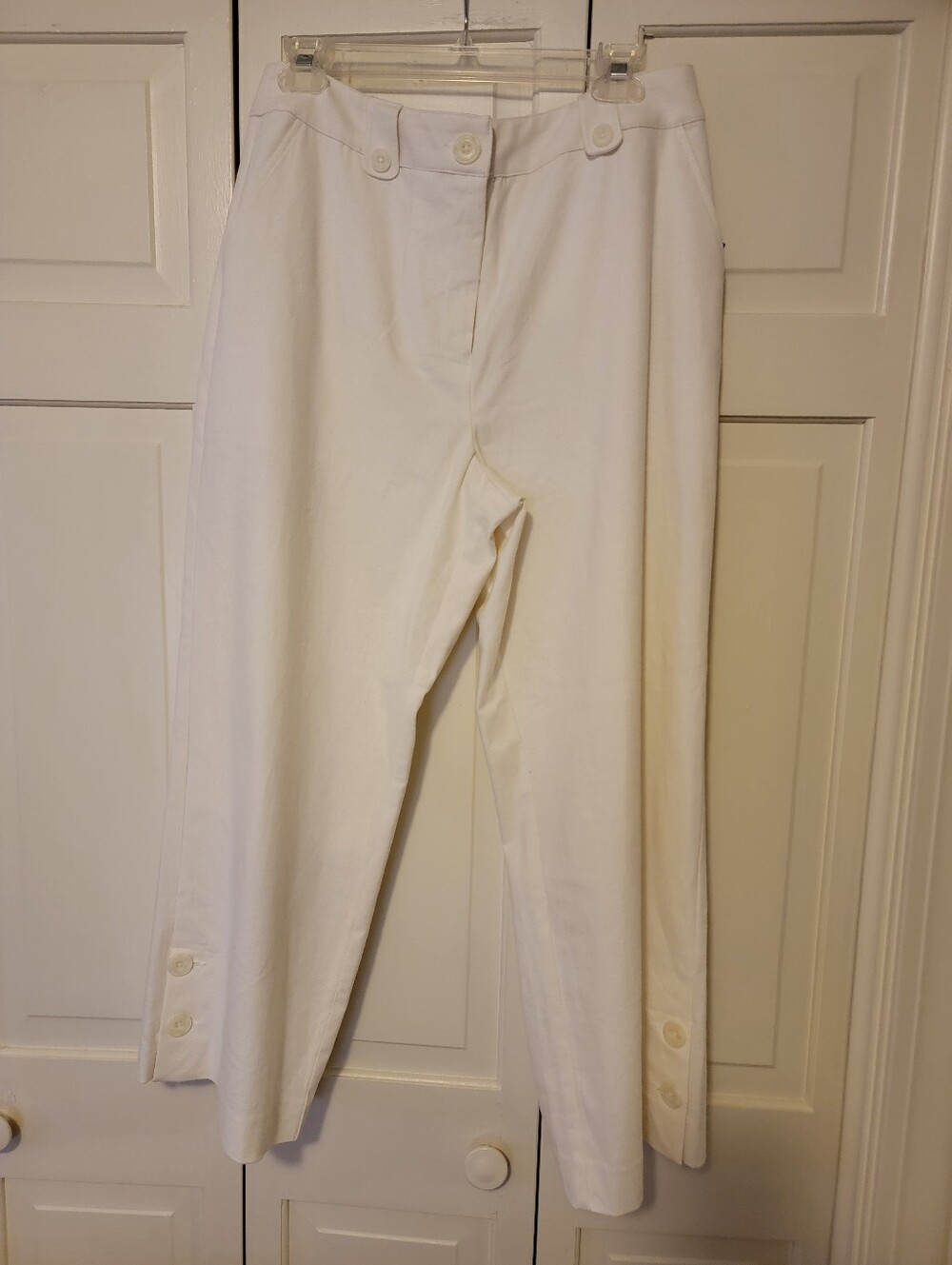Kim Rogers Classic White Button-Hem Pants